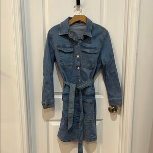 Fashion Nova Blue Long Sleeve Buttoned Shirt Dress